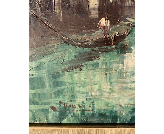 Venetian painter (early 20th century) - View of Venice with canal and gondolas.
