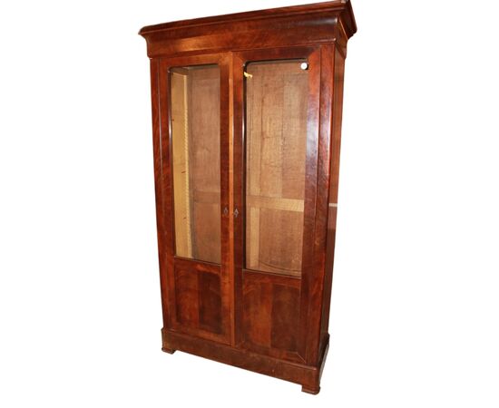 1800s Directory Style Mahogany Feathered Bookcase with 2 Doors