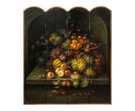 Painted leather screen. Italy, 19th century.
