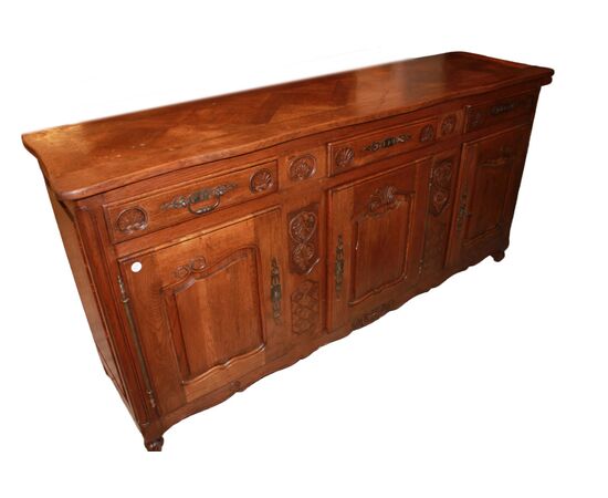 Large late 1800s Provençal sideboard with 3 doors in oak wood