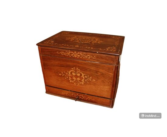 Charles X Style Liquor Box from the 1800s with Inlays, Glasses and Bottles