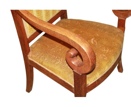 French Mahogany Directory Style Armchair with Striped Fabric