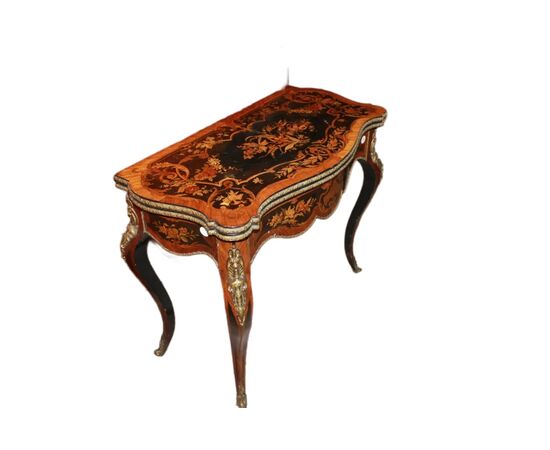Tavolino da Gioco Francese Stile Luigi XV Riccamente Intarsiato del 1800