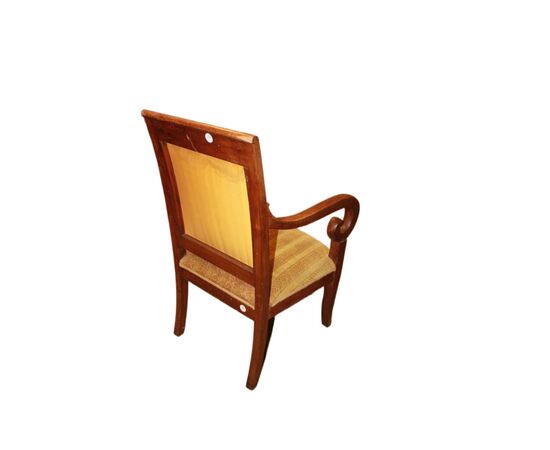 French Mahogany Directory Style Armchair with Striped Fabric