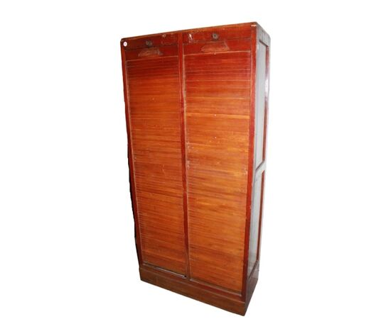 Early 1900s Office Cabinet with Rolling Shutters for Document Storage