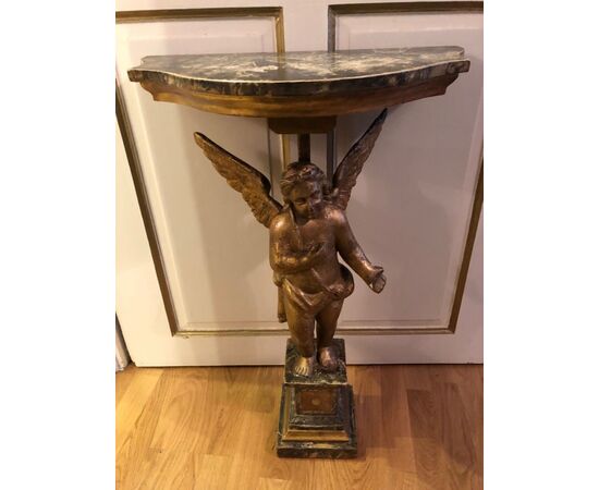 Half-moon console table with 17th-century Putto