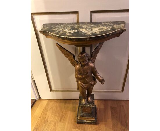 Half-moon console table with 17th-century Putto