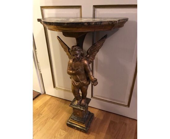Half-moon console table with 17th-century Putto