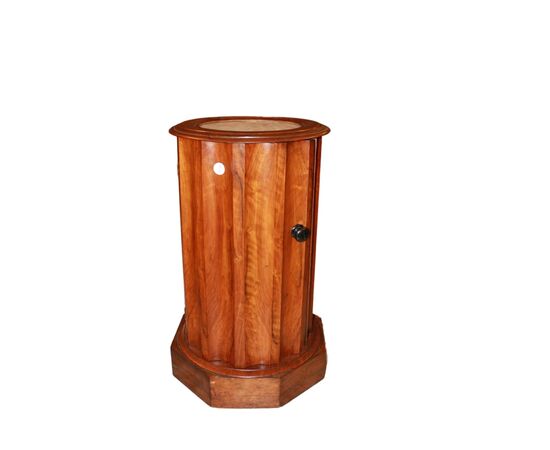 French 1800s Mahogany Column Bedside Cabinet with Marble
