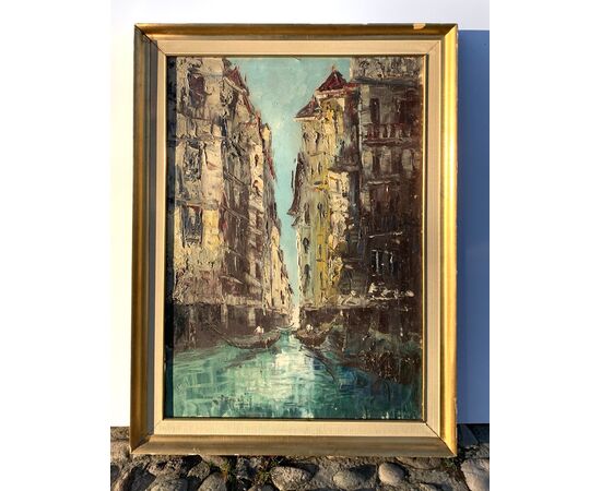 Venetian painter (early 20th century) - View of Venice with canal and gondolas.