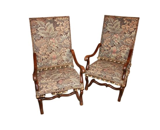 Pair of late 1800s walnut high-backed armchairs