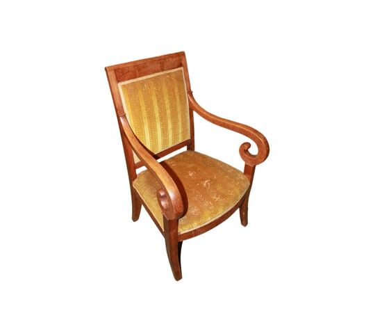 French Mahogany Directory Style Armchair with Striped Fabric