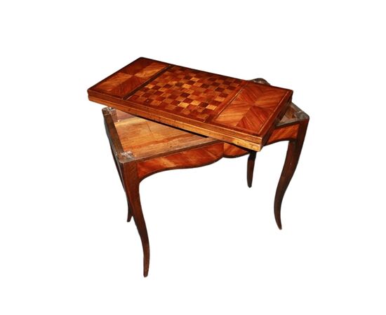 Early 1800s French Louis XV style game table with inlaid chessboard