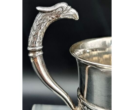 English silver cup with bird of prey head handle, 19th century
