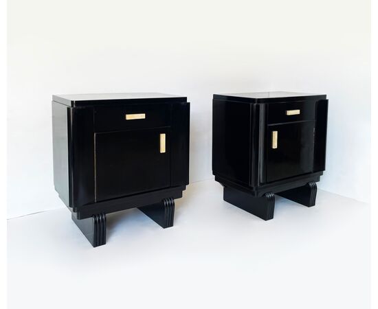 Pair of Art Deco 1930 bedside tables - black lacquered