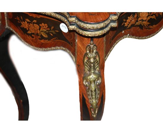 Tavolino da Gioco Francese Stile Luigi XV Riccamente Intarsiato del 1800