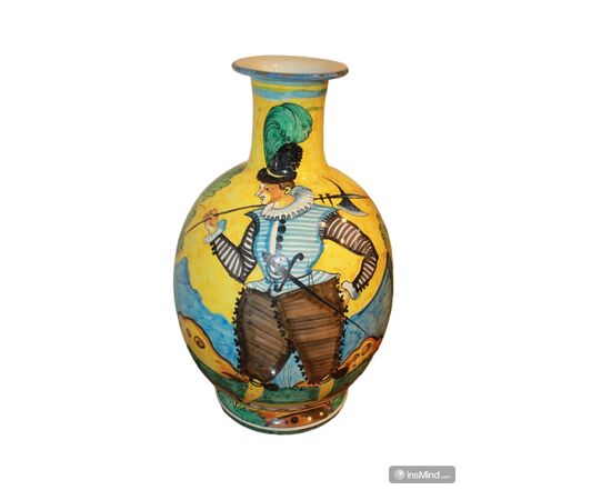 Vaso del XX secolo in ceramica dipinta con Personaggi "cavalieri"