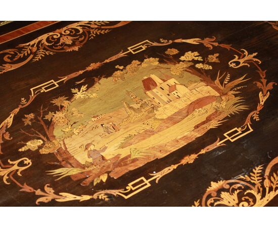 Living room table with Louis XVI style inlaid ebony wood flaps