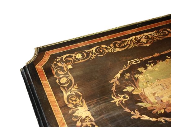 Living room table with Louis XVI style inlaid ebony wood flaps