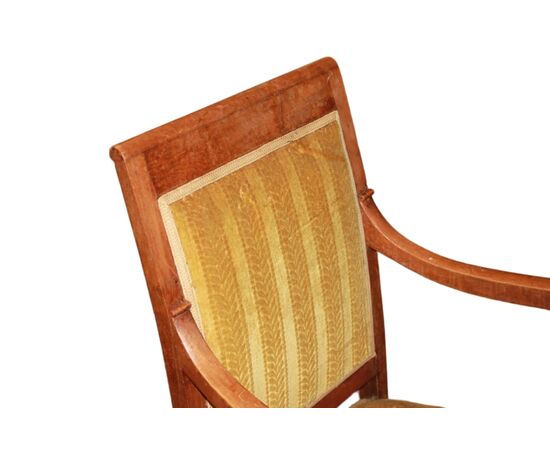 French Mahogany Directory Style Armchair with Striped Fabric