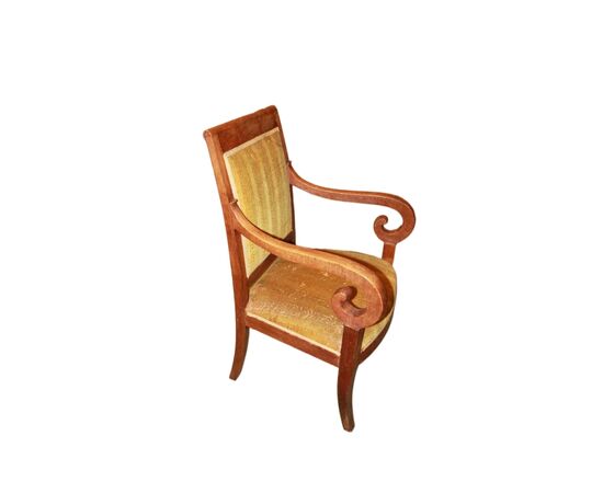 French Mahogany Directory Style Armchair with Striped Fabric