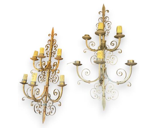 LAMP250 - Pair of gilded sconces, 19th/20th century, dimensions cm W 60 x H 115 x D 34