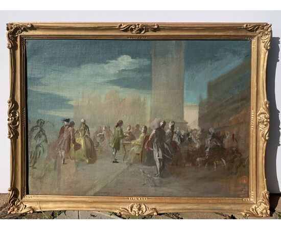 Venetian painter (early 20th century) - Carnival in Venice in Piazza S. Marco.