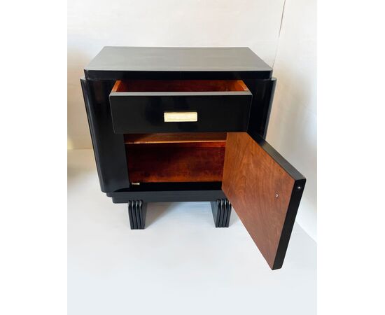Pair of Art Deco 1930 bedside tables - black lacquered