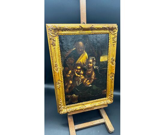Painting “Holy Family”, oil on panel - 19th CENT.