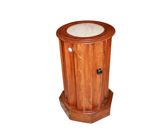 French 1800s Mahogany Column Bedside Cabinet with Marble
