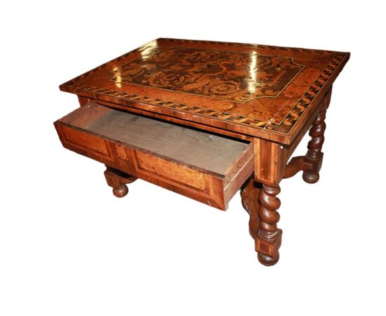 Precious Italian Living Room Table from the 1800s, richly inlaid