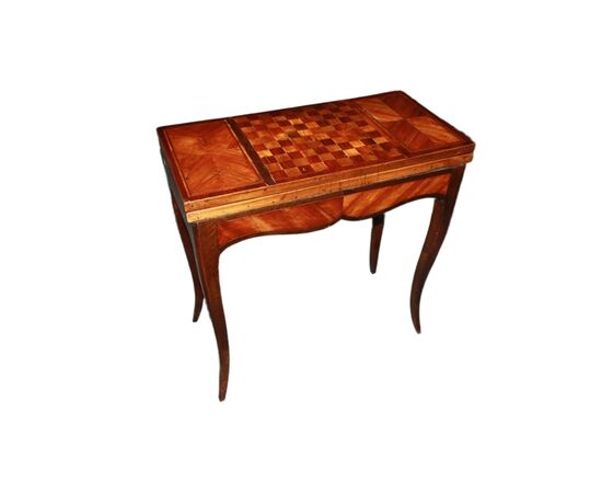 Early 1800s French Louis XV style game table with inlaid chessboard