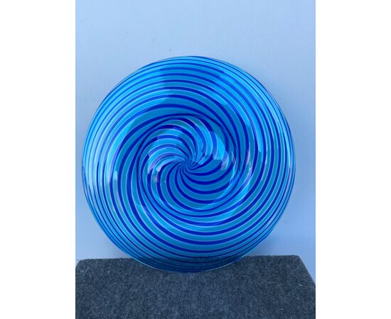 Blown glass plate with spiral bands.Seguso Murano.     