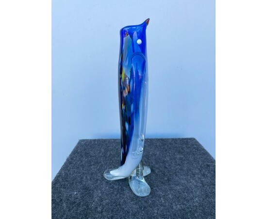 Vase in heavy sommerso glass with murrine and milk cheese in the shape of a bird.Seguso, Murano.     