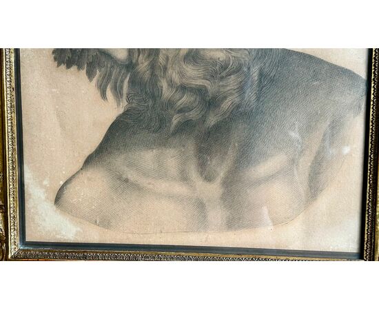 Pencil drawing, "Silenus with vine leaves crown" - 19th century