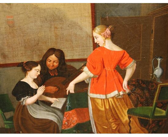 17th-century German oil on canvas depicting a Music Lesson