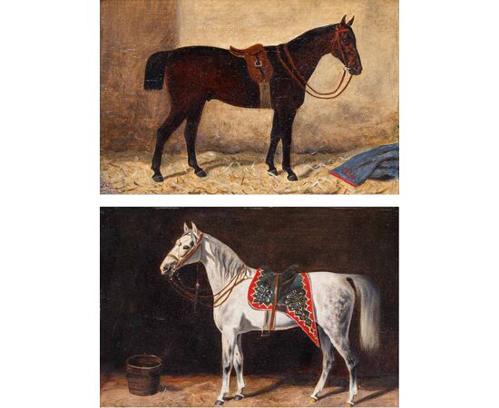 Emil Volkers (Birkenfeld, 1831 - Dusseldorf, 1905), attr., Coppia di cavalli