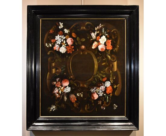Flower wreath with cartouche, Frans van Everbroeck (Antwerp, 1628 – London 1693)