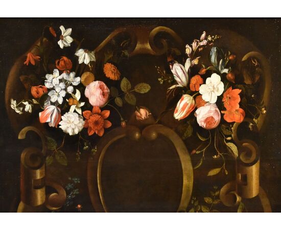 Flower wreath with cartouche, Frans van Everbroeck (Antwerp, 1628 – London 1693)