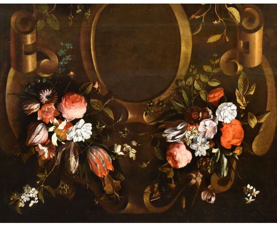 Flower wreath with cartouche, Frans van Everbroeck (Antwerp, 1628 – London 1693)