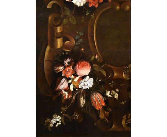 Flower wreath with cartouche, Frans van Everbroeck (Antwerp, 1628 – London 1693)