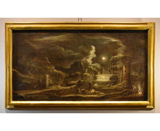 Moonlit harbor view, Giovanni Grevenbroeck, known as il Solfarolo (Netherlands, ca. 1650 – Milan, after 1699)