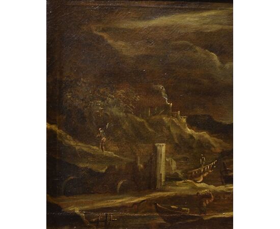 Moonlit harbor view, Giovanni Grevenbroeck, known as il Solfarolo (Netherlands, ca. 1650 – Milan, after 1699)