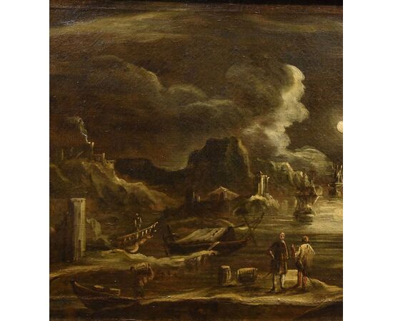Moonlit harbor view, Giovanni Grevenbroeck, known as il Solfarolo (Netherlands, ca. 1650 – Milan, after 1699)