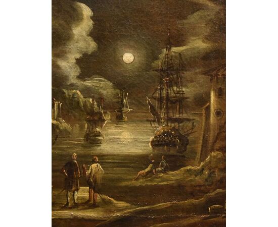 Moonlit harbor view, Giovanni Grevenbroeck, known as il Solfarolo (Netherlands, ca. 1650 – Milan, after 1699)