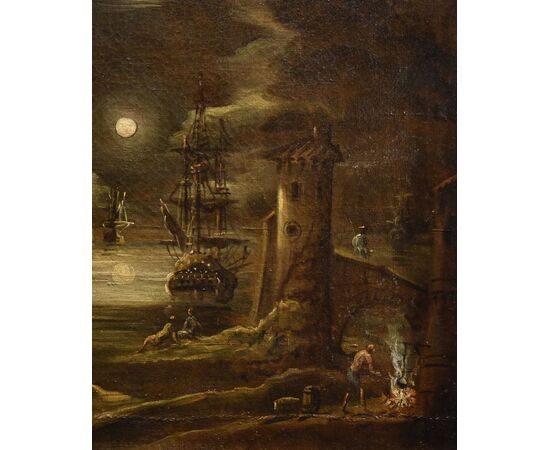 Moonlit harbor view, Giovanni Grevenbroeck, known as il Solfarolo (Netherlands, ca. 1650 – Milan, after 1699)