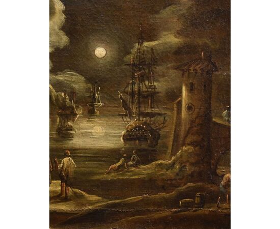 Moonlit harbor view, Giovanni Grevenbroeck, known as il Solfarolo (Netherlands, ca. 1650 – Milan, after 1699)
