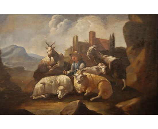 Olio su tela scuola Rosa da Tivoli (Philipp Peter Roos 1657-1706)