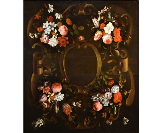 Flower wreath with cartouche, Frans van Everbroeck (Antwerp, 1628 – London 1693)