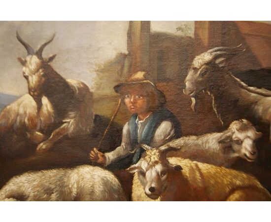 Olio su tela scuola Rosa da Tivoli (Philipp Peter Roos 1657-1706)